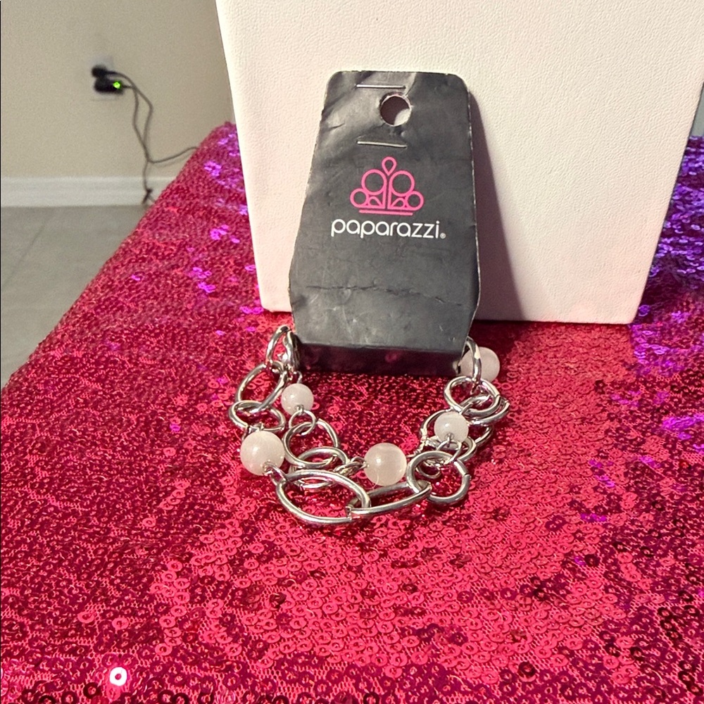 paparazzi Silver Chain Bracelet with White Bead Details